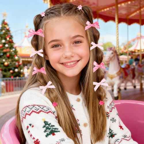 873 PCS Girls Hair Accessories-Pink Hair Bows, Clips, Elastics, Ponytail Holders, Rubber Bands, Hair Wax Stick & Cute Box, Massive Collection Hair Ties Clips for Girls, Christmas Gifts(Pink)