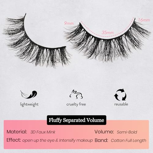 Fluffy Wispy False Eyelashes 14 Pairs | Natural, Reusable Volume Strips
