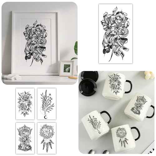 Flowers Temporary Tattoos for Women, 49 Sheets Fake Tattoos Roses Floral Tattoos Temporary Realistic,Waterproof, Long-Lasting