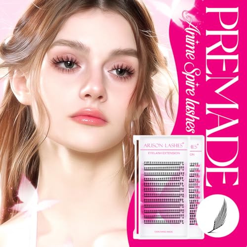 Premade Anime Spire Lashes 13MM D-Curl Feather Wispy Black Extensions