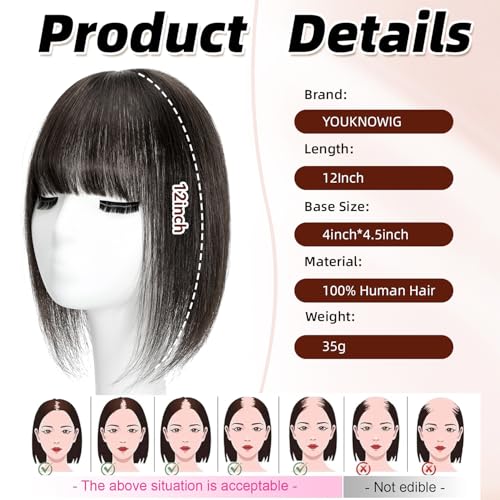 Real Human Hair Toppers with Bangs for Thinning Hair - 12 Inch