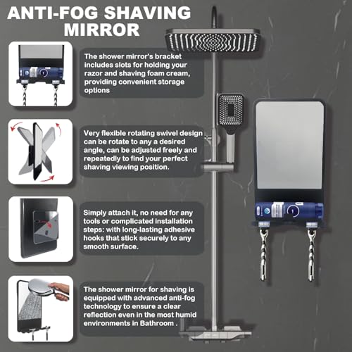 Fogless Shower Mirror for Shaving with Storage and Adjustable Angle
