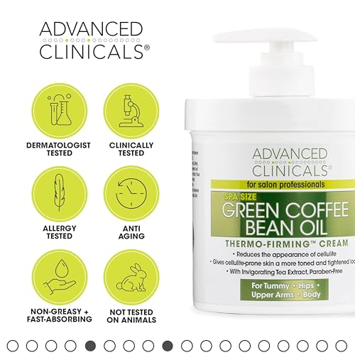 Advanced Clinicals Thermo Firming Green Coffee Bean Moisturizer Body Cream | Anti Cellulite Caffeine Firming Lotion For Legs, Arms, & Body | Skin Care Products | Aging Skin Tightening Cream, 2-Pack