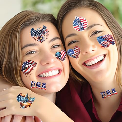 49 Sheets 4th of July Temporary Tattoos - Patriotic USA Flag