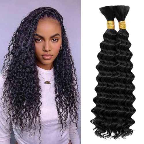 Human Braiding Hair Bundles 24 Inch Deep Wave Curly Remy Virgin Hair for Boho Braids