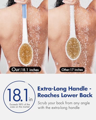 Rafow Back Scrubber Brush with 18.1" Long Handle & Dual Bristles