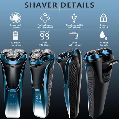 Snapbuy Electric Razor for Men, Snapbuy Electric Razor Pro of Father, 4D Floating Head Rotary Shaver,2025 New Electri c Shaver with LCD Display & Quiet Motor, IPX7 Waterproof (Blue)