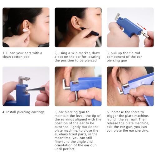 Ear Piercing Kit - 69 pcs Reusable Piercing Gun Set for Home Use
