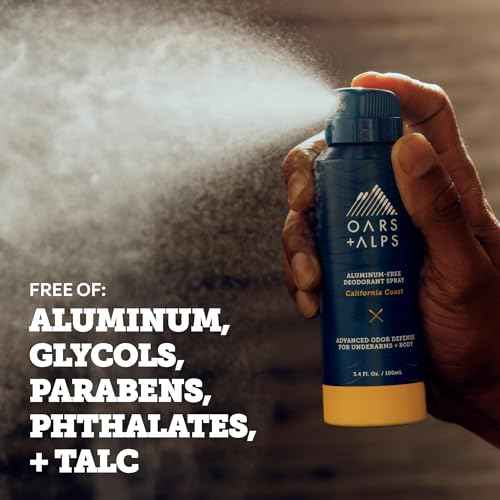 Oars + Alps Full Body Deodorant Spray for Men & Women, Aluminum Free Deodorant Men Spray, Dermatologist Tested, Clean Ingredients, Long Lasting, Odor Protection, California Coast, 3pk