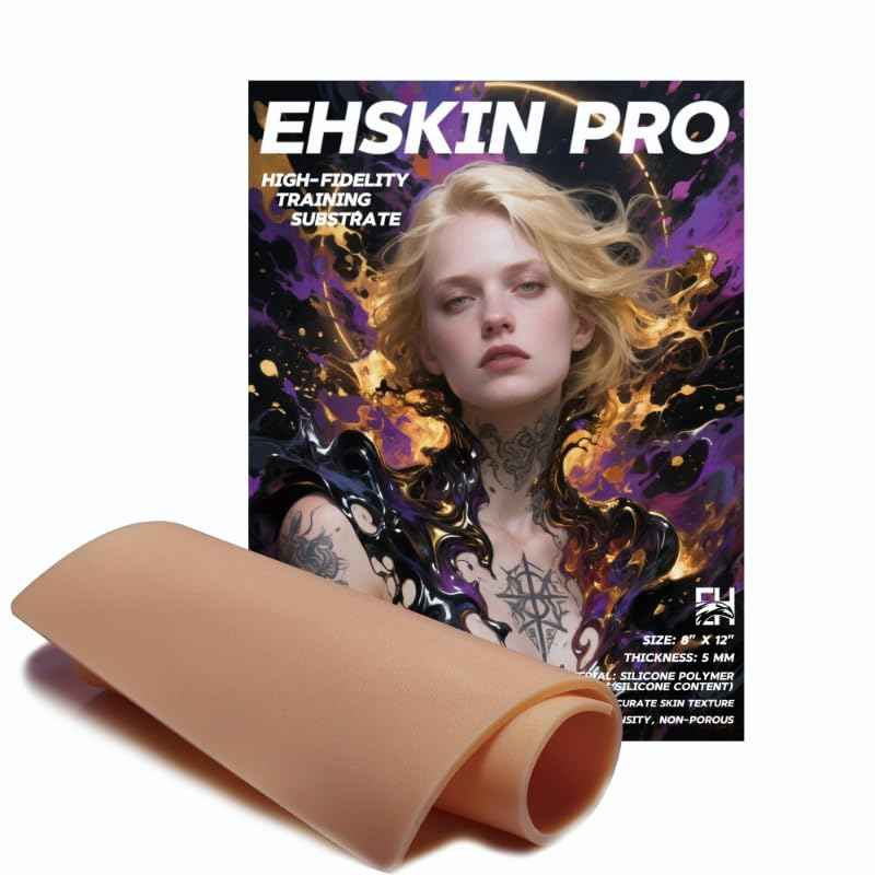 EH Tattoo Professional Tattoo Practice Skin - EHSKIN PRO 8"x12" Silicone Training Substrate 5mm Thick Dual-Use for Skill Practice & Art Display