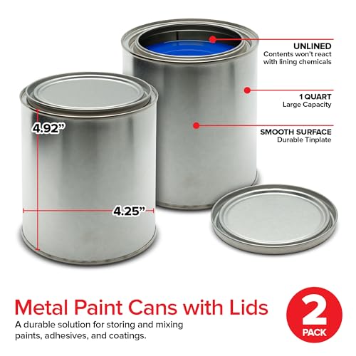 2 Pack 1 Quart Unlined Metal Paint Cans with Lids - Storage, Mixing & Crafts