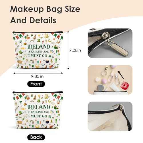 Ireland Gifts Makeup Bag - Irish Travel Essentials for Women Girls Friends Personalized Cosmetic Bags Trip Must Have Waterproof Traveling Toiletry Pouch Gift for Birthday Party Vacation