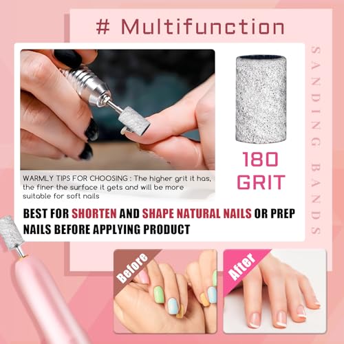 200 Pcs 180 Grit Zebra Sanding Bands for Nail Drill & Bit Set