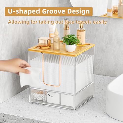 VITVITI Acrylic Bamboo Face Towel Holder with Drawer - XL Size
