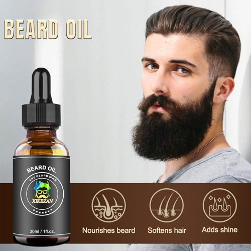 XIKEZAN Beard Kit for Men Grooming & Care Set w/2 Pack Beard Serum, Wash, Oil, Balm, Comb, Brush, Scissor, Bag, EBook, Unique Birthday Gifts for Men Him Dad Husband Brother Christmas Stocking Stuffers