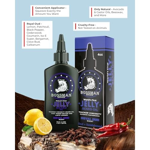 Bossman Jelly Beard Oil for Men Bundle | 2 Pack, 8 oz (Royal Oud + Vetiver X Scents) | Softens, Moisturizes & Conditions with Natural Ingredients ? Made in the USA