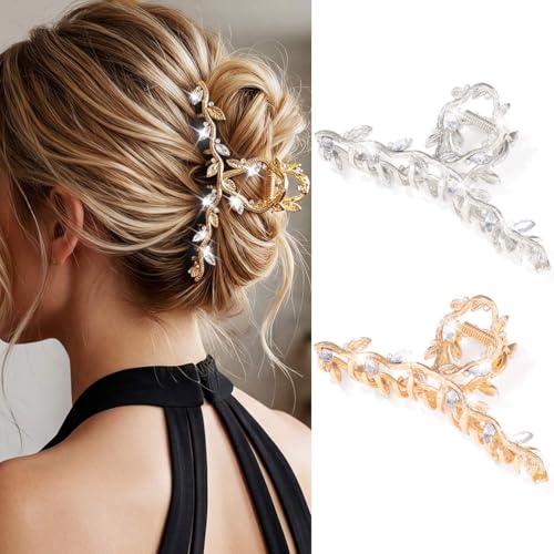 Gold Claw Hair Clips with Rhinestones - Pack of 2