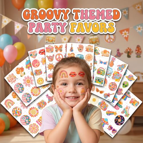 96 PCS Groovy Retro 70s Temporary Tattoos for Kids
