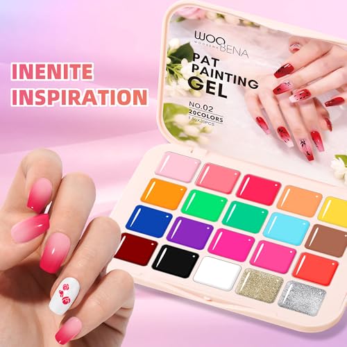 Woobena 20 Colors Ombre Gel Nail Polish Set with Sponge for Gradient & French Manicure - No-Wipe Glossy Finish, DIY Nail Art Kit for Beginners & Professionals - Variation A