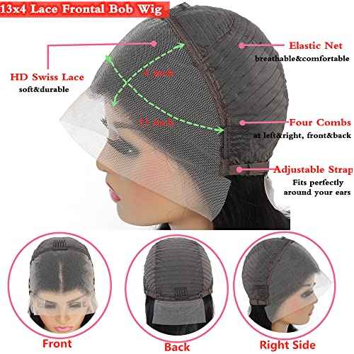 Short Bob Wig Human Hair 13x4 Frontal Bob Wigs 180% Density Glueless Wigs Pre Plucked for Black Women (12 inch)