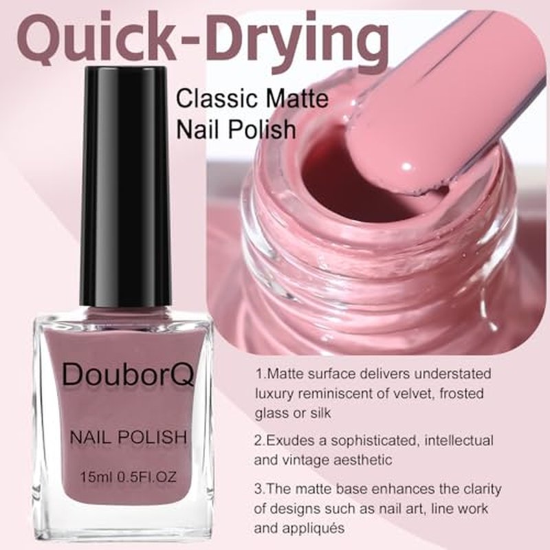 Pink Matte Nail Polish 15ml - Quick Dry Velvet Finish Lacquer