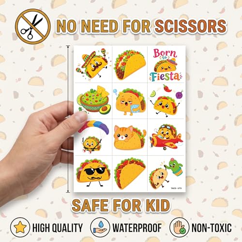 96 Taco Temporary Tattoos for Kids - Fiesta Party Favors