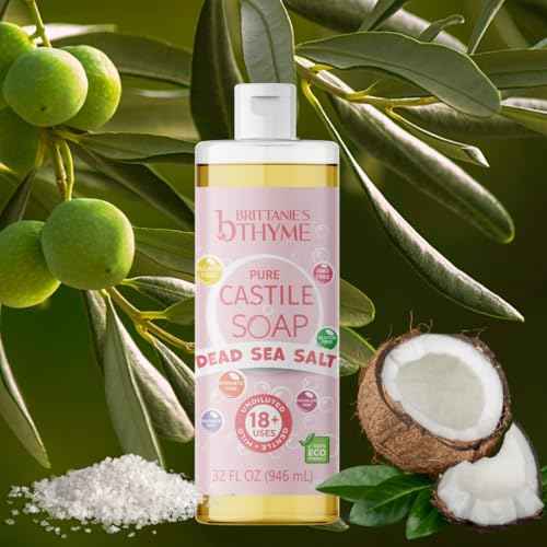 Brittanie¡¯s Pure Castile Liquid Soap Refill, Dead Sea Salt, 32 Ounce Pack of 2 | Dish Soap, Hair & Body, Home, Gentle and Pure, Made with Natural Luxurious Oils, Vegan & Gluten Free Non-GMO