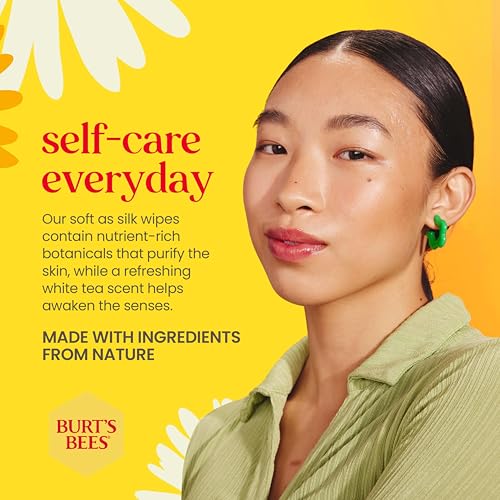 Burt's Bees White Tea Face Wipes, for All Skin Types, College Back to School Dorm Essentials, Hydrating Makeup Remover & Facial Cleansing Towelettes, 30 Ct, (Pack of 6)