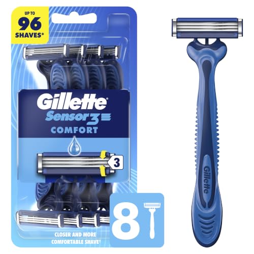 Gillette Sensor3 Comfort Disposable Razors for Men - Pack of 8