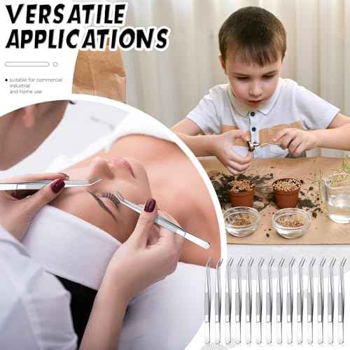 Honoson 48 Pcs Stainless Steel Tweezers for Crafting with Curved Serrated Tip Multipurpose Forceps Sewing Machine Tweezers Bulk (Silver)