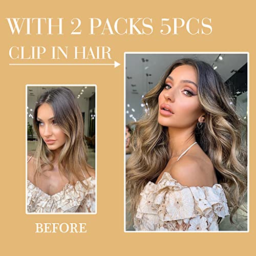 LaaVoo Balayage Clip in Hair Extensions Human Hair Light Brown to Blonde Clip in Hair Extensions Real Human Hair Ombre Real Hair Extensions Clip ins Remy Hair Straight 18 Inch 5pcs/80g