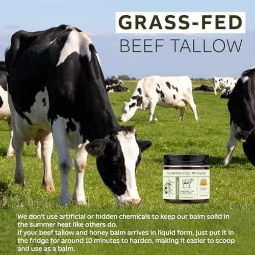 Beef Tallow for Skin, Beef Tallow and Honey Balm, All-Natural Face Body Moisturizer Nourishes and Hydrates the Skin, Grass Fed Whipped Balm Infused with Raw Wild Honey 2oz