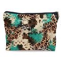Western Cowhide Leopard Turquoise Glitter Pattern Fashion Makeup Bag Make up Cosmetic Bag Small Zipper Pouch,Gifts for Girls Women