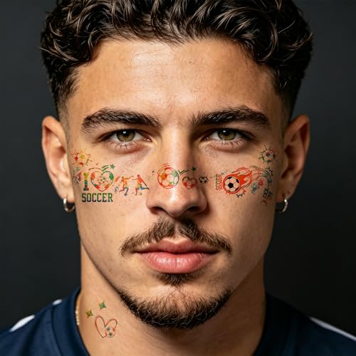 Watercolor Soccer Temporary Tattoos, 12 Sheets Waterproof