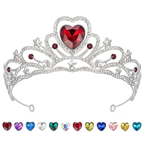 SWEETV Birthday Crowns for Women Girls Birthstone Heart Princess Tiara Silver Wedding Headband for Birth Day Party Photograph, Feb