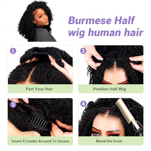 Burmese Curly Half Wig Human Hair 18" Glueless 180% Density