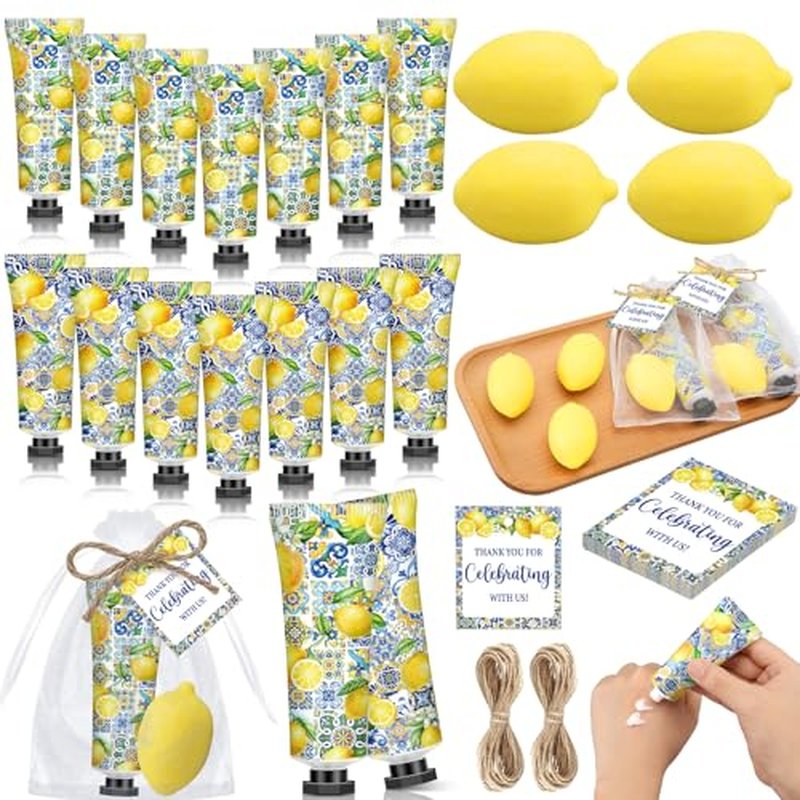 25 Sets Lemon Baby Shower Favors for Guests Hand Creams Sweet One Lemon Shaped Soaps Bridal Shower Gifts Bulk with Organza Bags and Thanks Tags for Birthday Bridal Wedding Gender Reveal Party