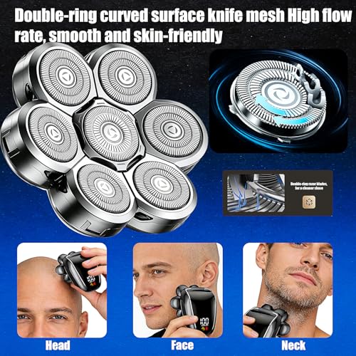 7 Head Shaver Replacement Heads for Freebird Shaver Bald Men, Head Shavers for Men,Shaver Replacement Blades for Rotary Shavers (Silver/2 count)