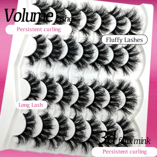 Mink Lashes Fluffy 20mm Long Dramatic Lashes Pack 25mm Big Lash Strips Volume Faux Mink Thick Eyelashes D Curl False Eyelashes Bulk