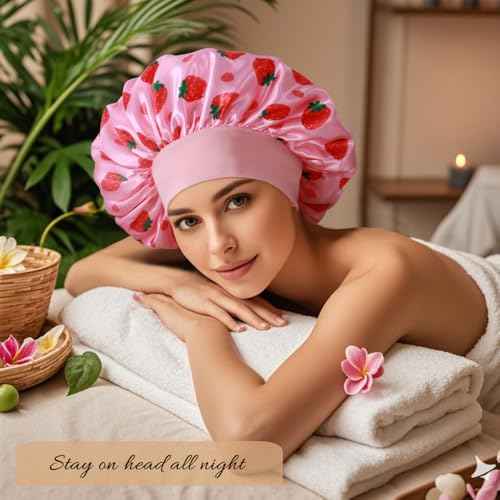 3+3 Large Satin Bonnets with Scrunchies for Women, Wide Band Hair Bonnet for Sleeping Braids Curly Hair