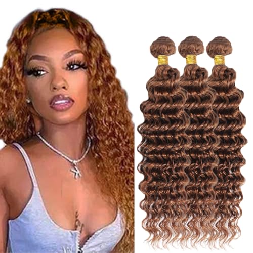 #30 Brown Deep Wave Human Hair Bundles 18-22 inch