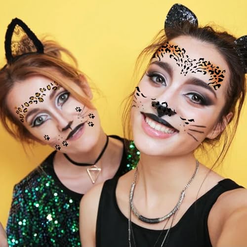 Leopard Cheetah Face Temporary Tattoos - 4 Sheet Set