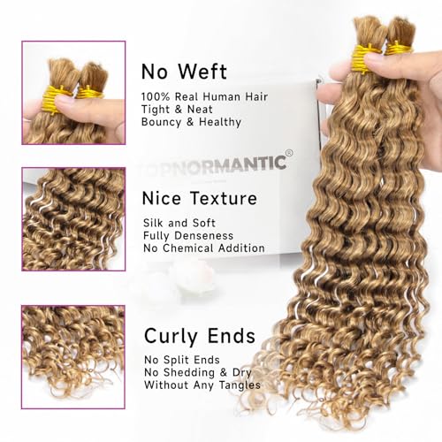 Topnormantic 12A Brazilian Virgin Human Braiding Hair - 16 Inch Boho Curly Honey Blonde
