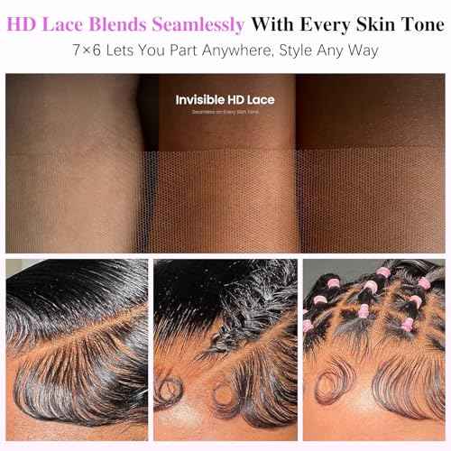 7x6 Burmese Curly Glueless Wigs Human Hair Pre Plucked Pre Cut 250% Density Drawstring Wig for Black Women 7x6 HD Lace Front Wigs Human Hair Glueless Wear and Go Nautural Color 24 Inch