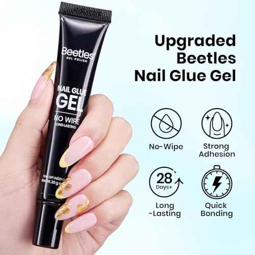 Beetles 2Pcs 20g Nail Glue Gel, No Wipe, Hands-Free Tipex Solid Nail Glue Gel, Super Strong for Acrylic Nails Extension Fake Nails, 3D Nail Art, Great for Home & Salon Use, U V Light Required
