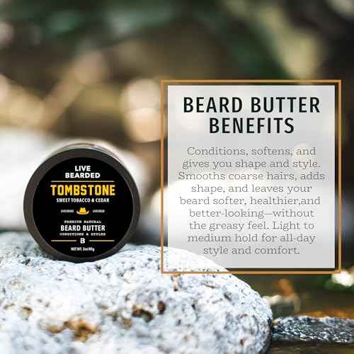 Live Bearded Beard Butter, 3 fl oz - Made in the USA - All-Natural Leave-in Conditioner and Softener with Shea | Tombstone Scent - Sweet Tobacco, Cedar