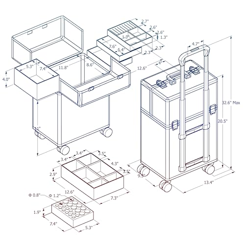Stagiant Rolling Makeup Train Case with 4 Trays & Swivel Wheels