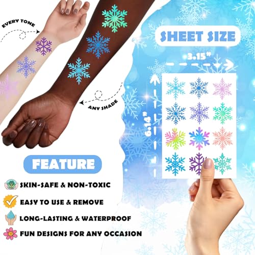 96 Snowflake Temporary Tattoos – Winter Party Favors