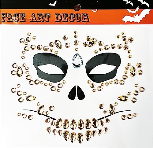 Day of the Dead Skull Face Gems - 4 Pack Self-Adhesive