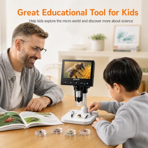Elikliv White LCD Digital Microscope 1000x with 8 LED Lights, 4.3" Display